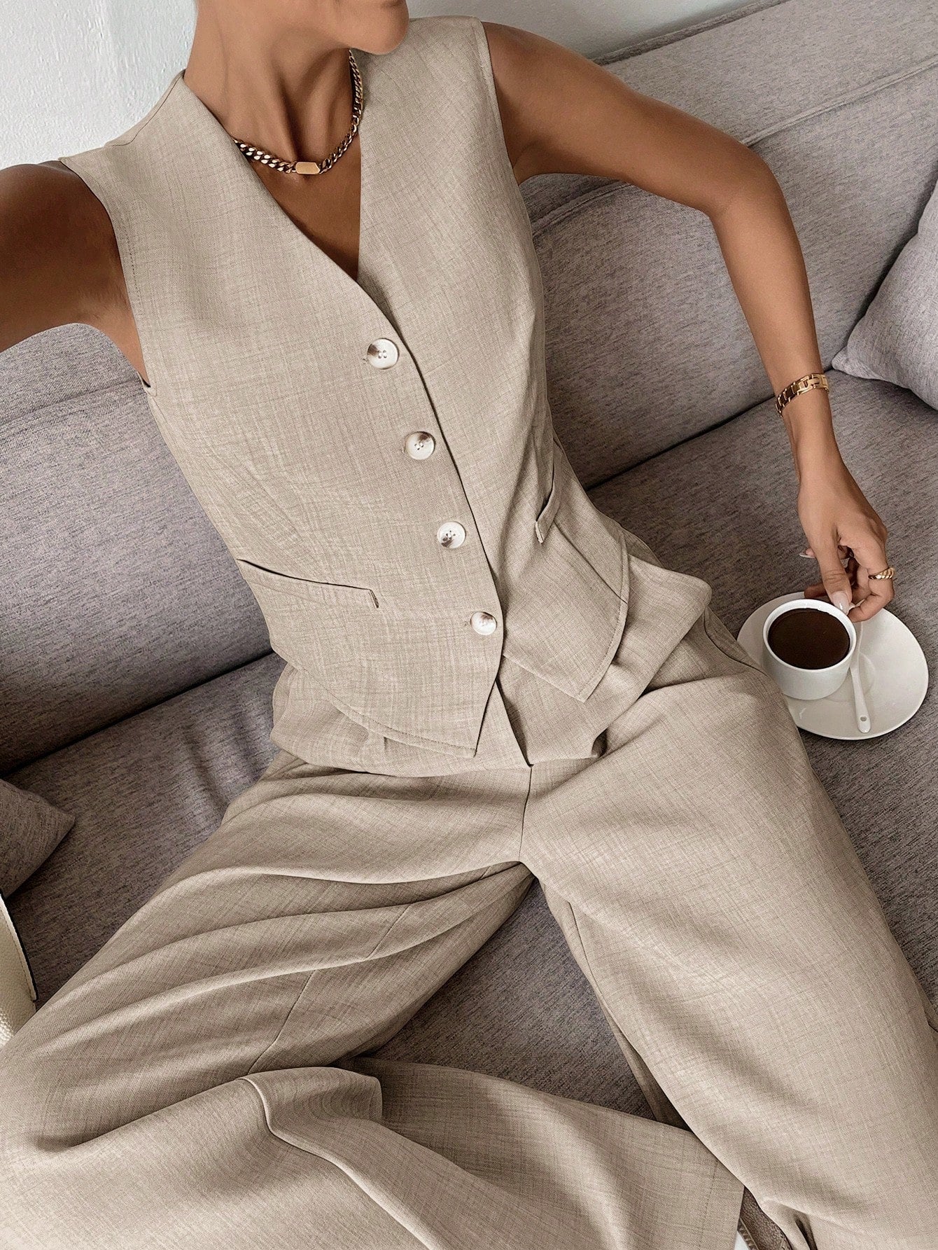 Women's Sleeveless Wide Leg Pants Set