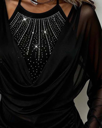Image of Danielle | Women's Sheer Sleeve Cowl Neck Blouse