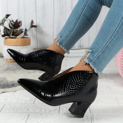 Women's Block Heel Boots Textured Upper Design - VibreMode