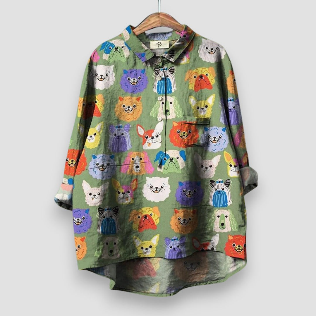 Women's Artistic Print Blouse Button Front