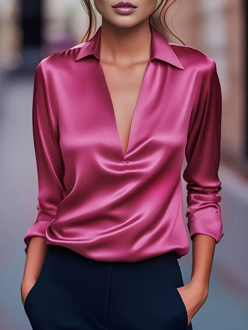 Women's Long Sleeve Blouse Draped Neck