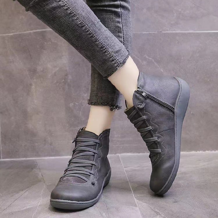 Women's Low Ankle Boots Flat Lace Up Style