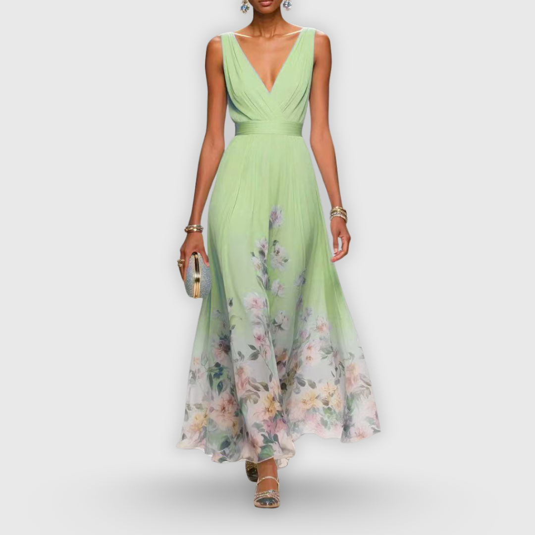 Women's Floral V-Neck Sleeveless Maxi Dress