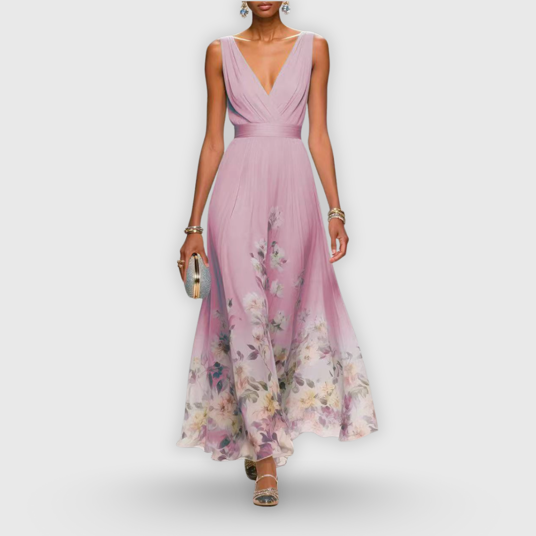 Women's Floral V-Neck Sleeveless Maxi Dress