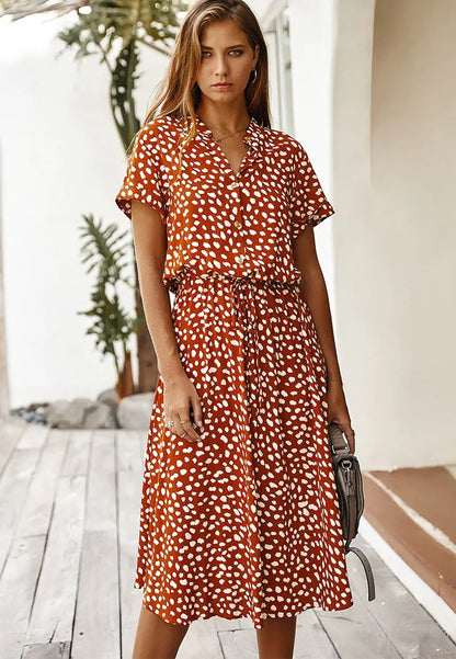 Women's Printed Midi Dress Short Sleeves