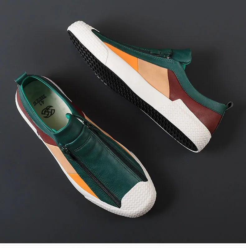 Men's Slip-On Sneakers Side Zipper Contrast Panels Comfortable
