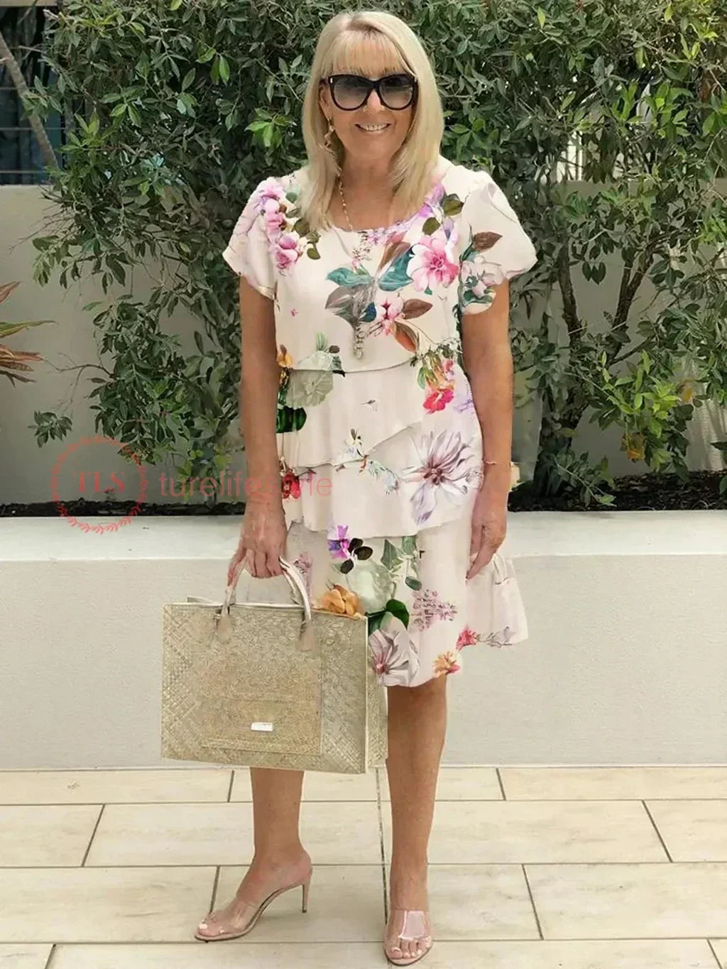 Women's Floral Midi Dress Ruffled