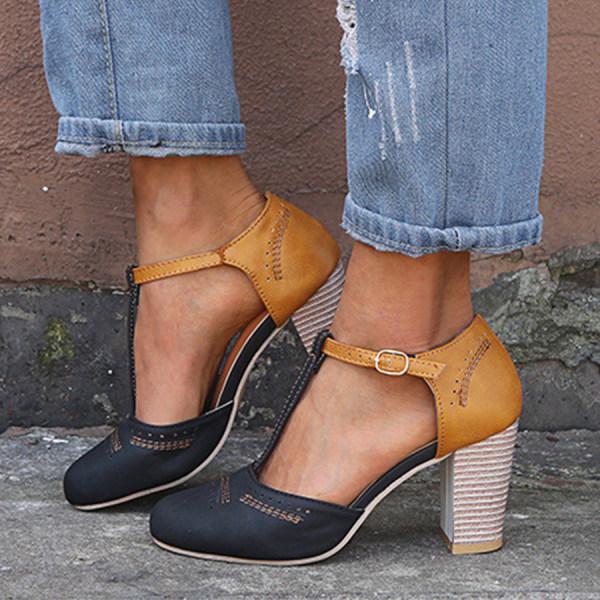 Image of Dominique | Women's T-Strap Block Heel Shoes