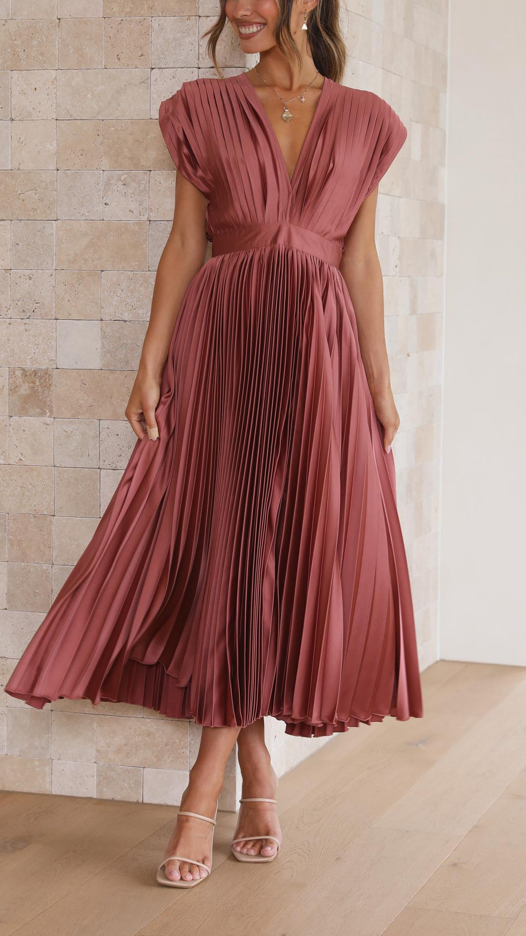 Women's V-Neck Midi Dress Fit And Flare