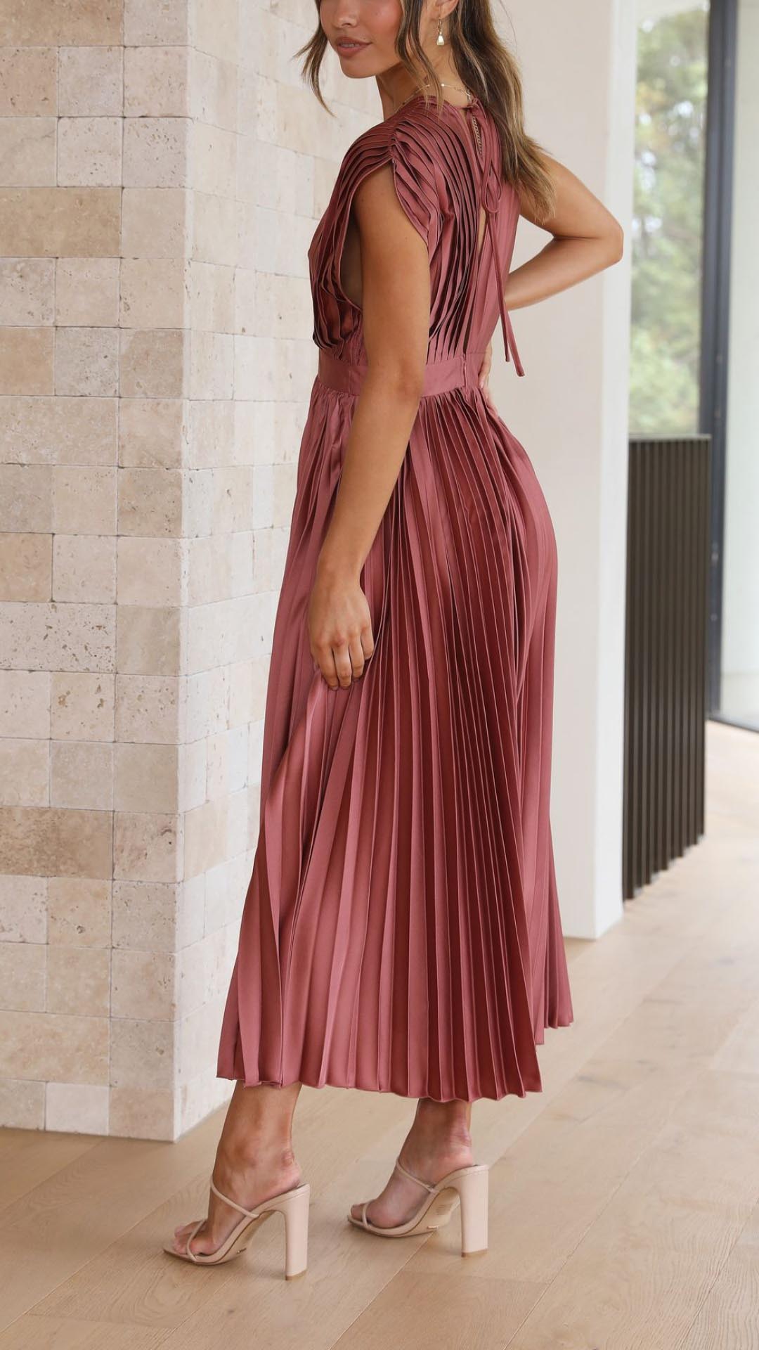 Women's V-Neck Midi Dress Fit And Flare