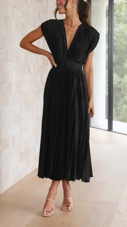 Women's V-Neck Midi Dress Fit And Flare
