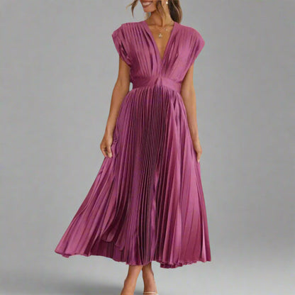 Image of Dorothy | Women's Pleated V-Neck Midi Dress