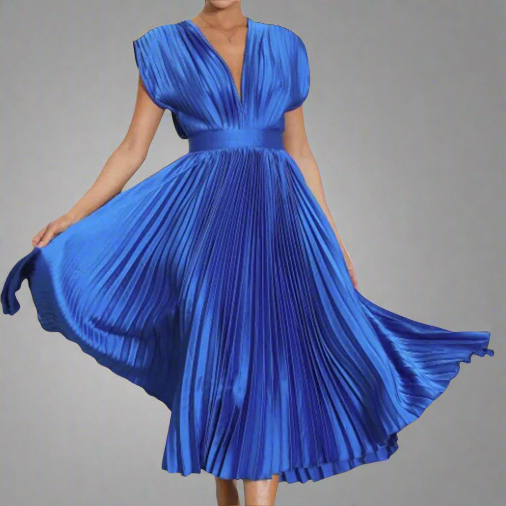 Image of Dorothy | Women's Pleated V-Neck Midi Dress