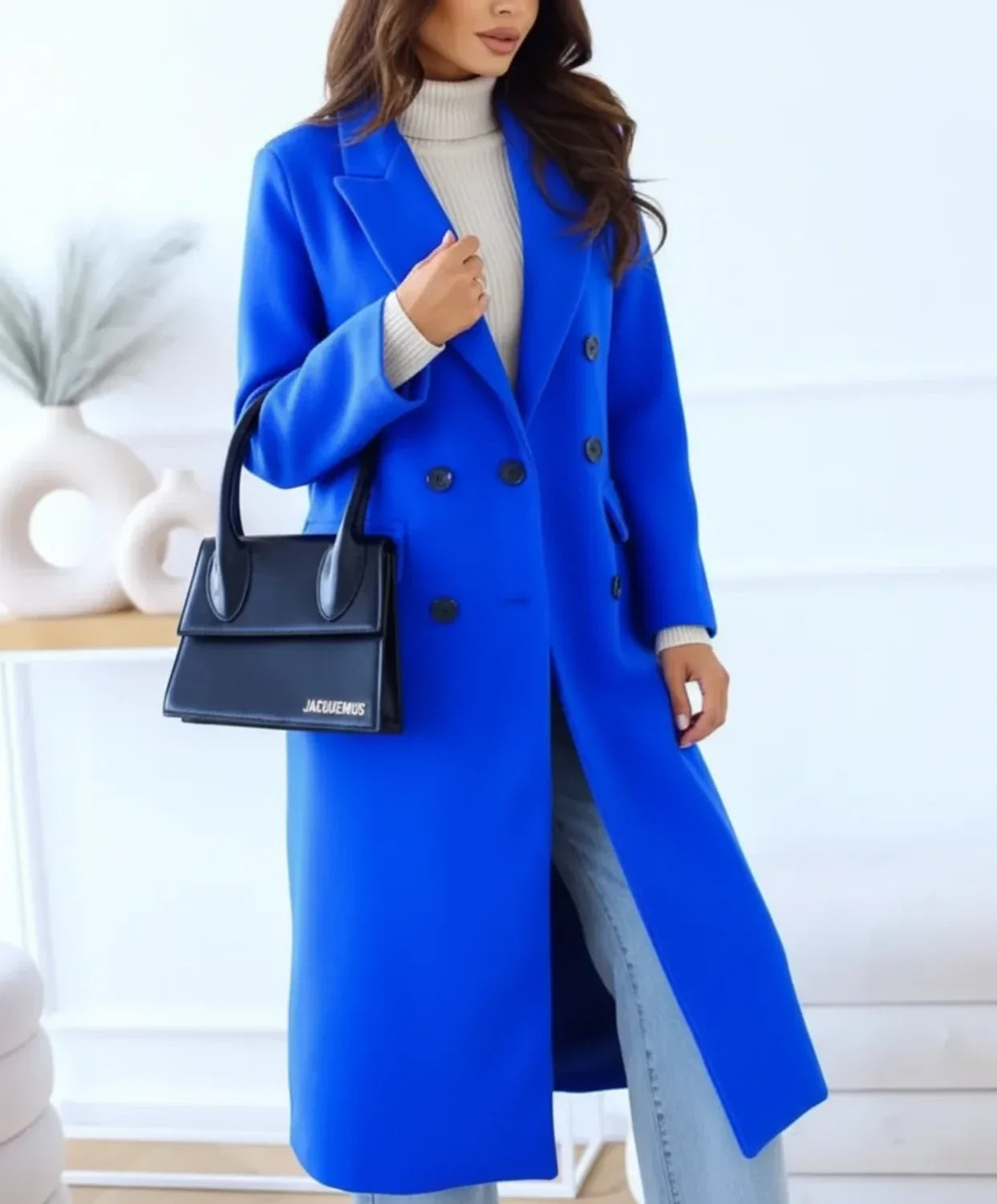 Women's Double Breasted Wool Long Coat - VibreMode