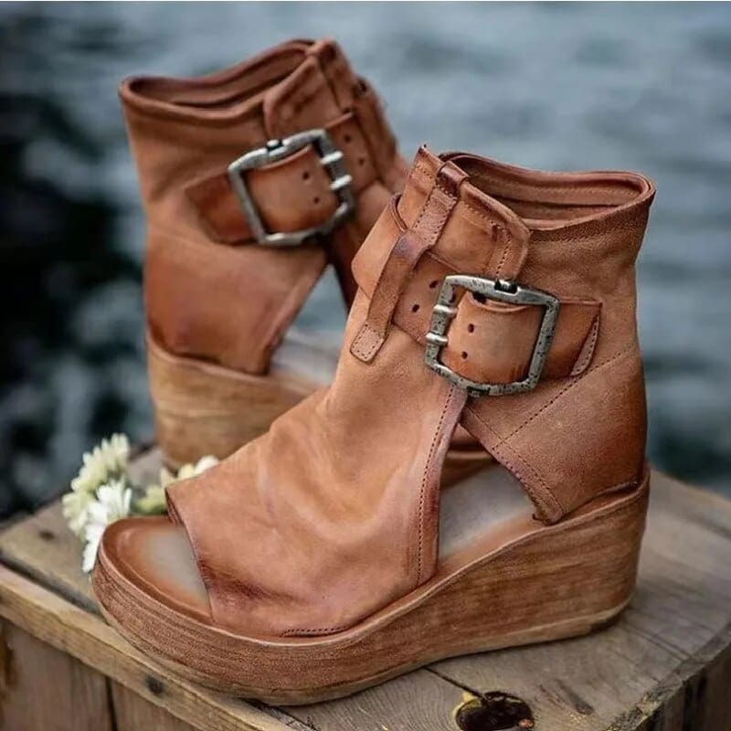 Ladies High Heel Ankle Boots with Strap Buckle