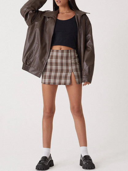 Women's Leather Bomber Jacket Zipper Front Black
