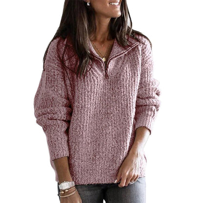 Women's Relaxed Fit Half Zip Sweater Textured Knit Beige