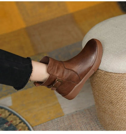 Women's Mid-Ankle Boots Side Buckle Flat Sole Comfortable