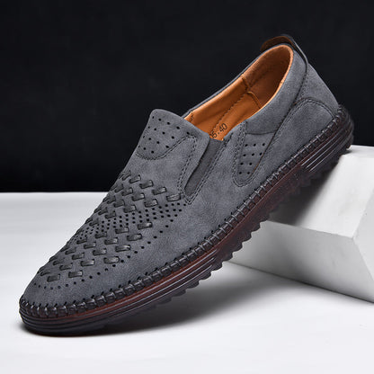 Men's Perforated Loafers Textured Leather Upper