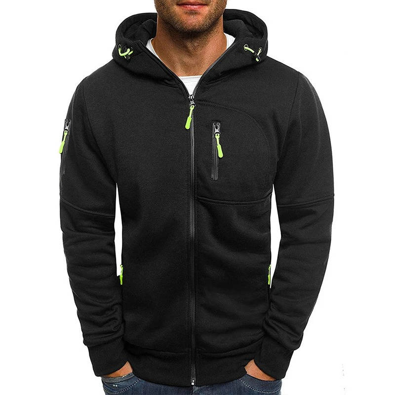 Premium Men's Full Zip Up Hoodie - Soft Polyester, All-Season Comfort, Secure Pockets