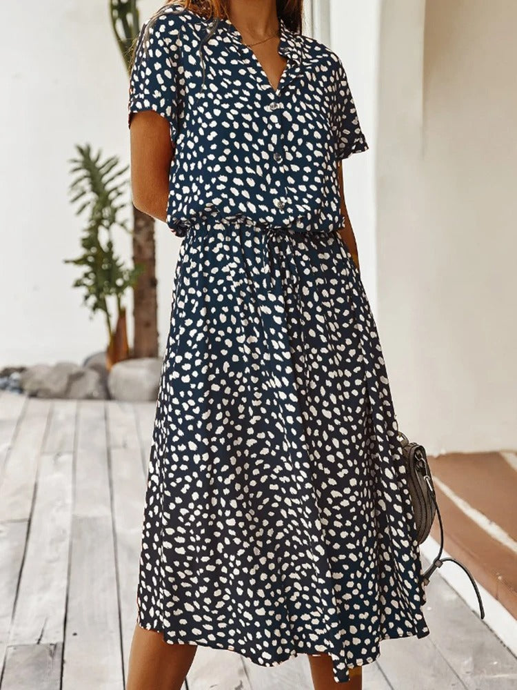 Women's Casual Short Sleeve Tie Waist Dress