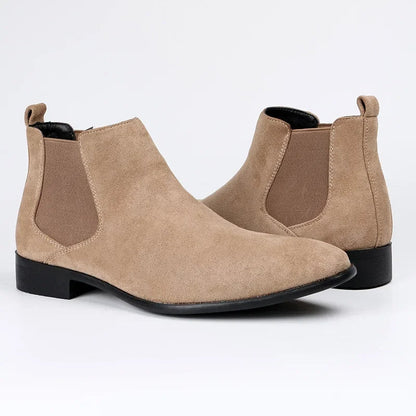 Men's Chelsea Boots Pointed Toe Slip-On Leather Black