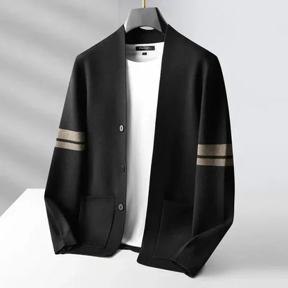 Men's Button Front Cardigan Stripe Detail
