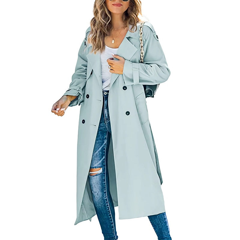 Women's Long Trench Coat Autumn Wool Tan