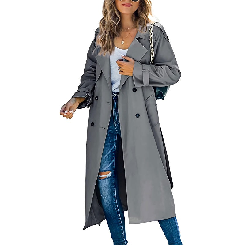 Women's Long Trench Coat Autumn Wool Tan