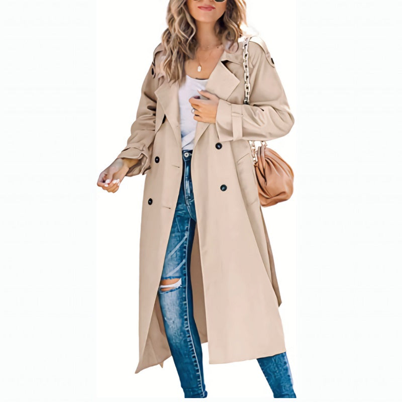 Women's Double-Breasted Trench Coat Belted Cuffs