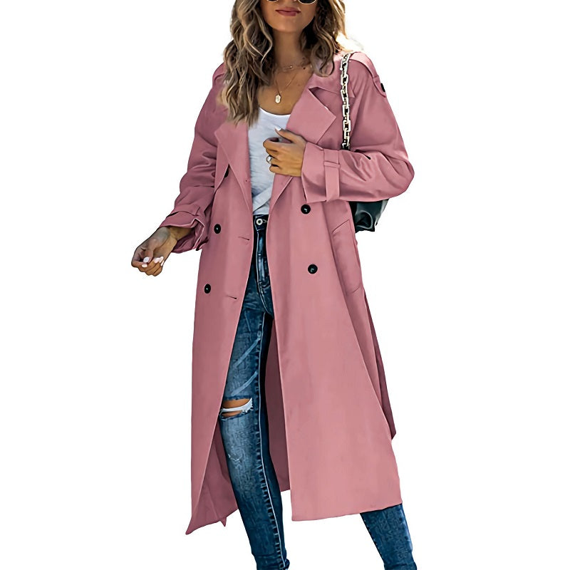 Women's Long Trench Coat Autumn Wool Tan