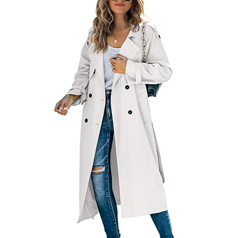 Women's Long Trench Coat Autumn Wool Tan - VibreMode