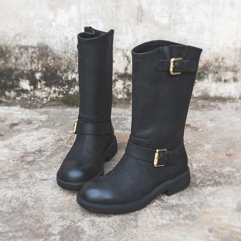 Women's Round Toe Low Heel Boots