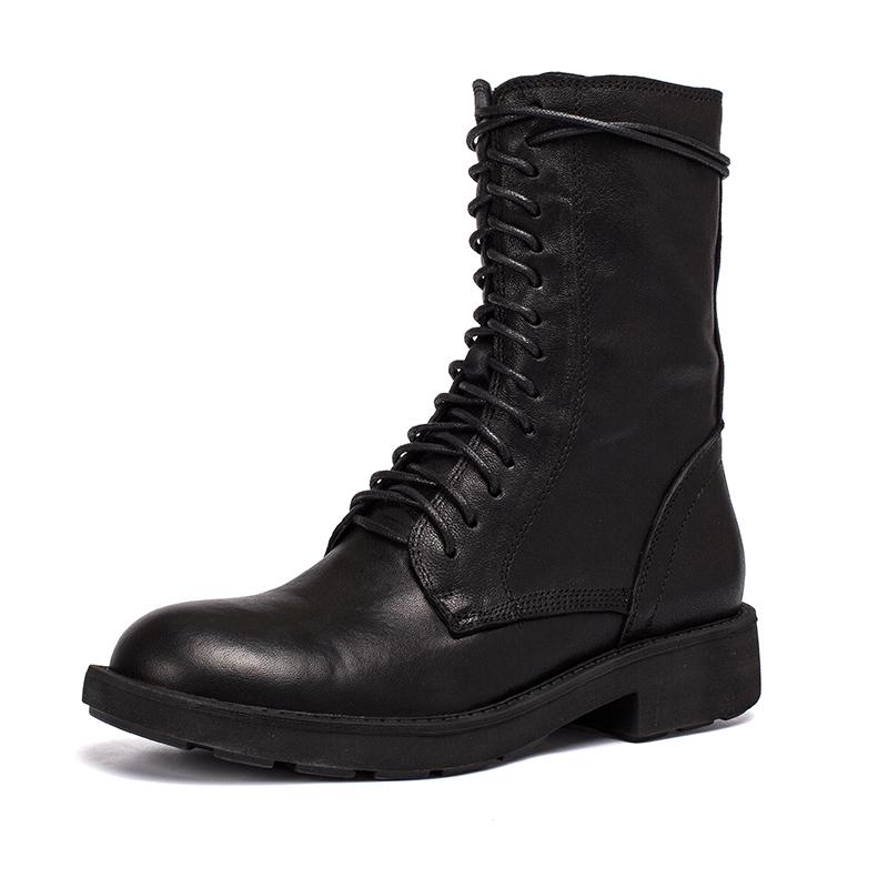 Women's Mid Ankle Boots Lace Closure Block Heel