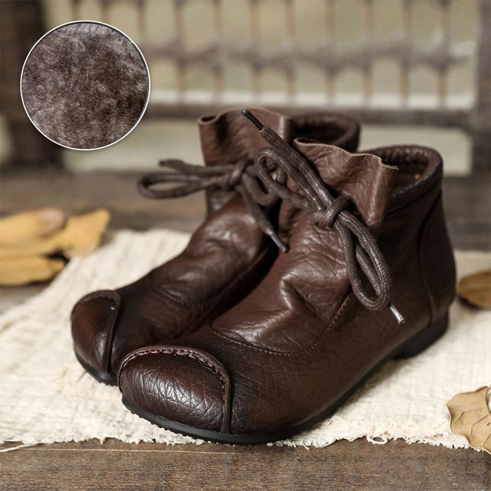 Women's Flat Lace-Up Ankle Boots - VibreMode