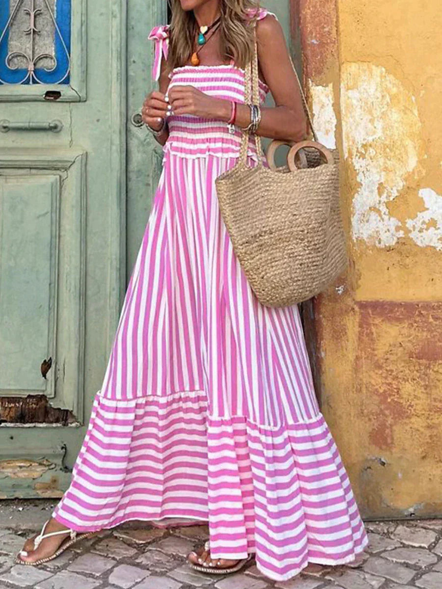 Women's Striped Maxi Summer Dress - VibreMode