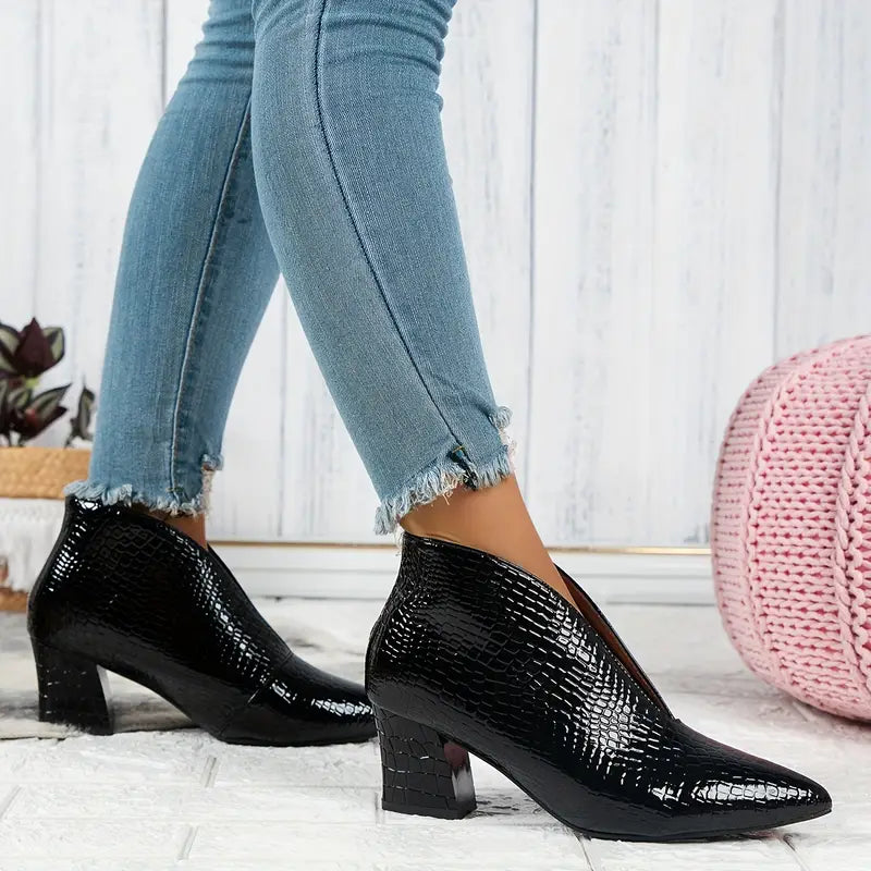 Women's Block Heel Boots Textured Upper Design
