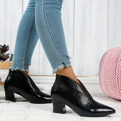 Women's Block Heel Boots Textured Upper Design