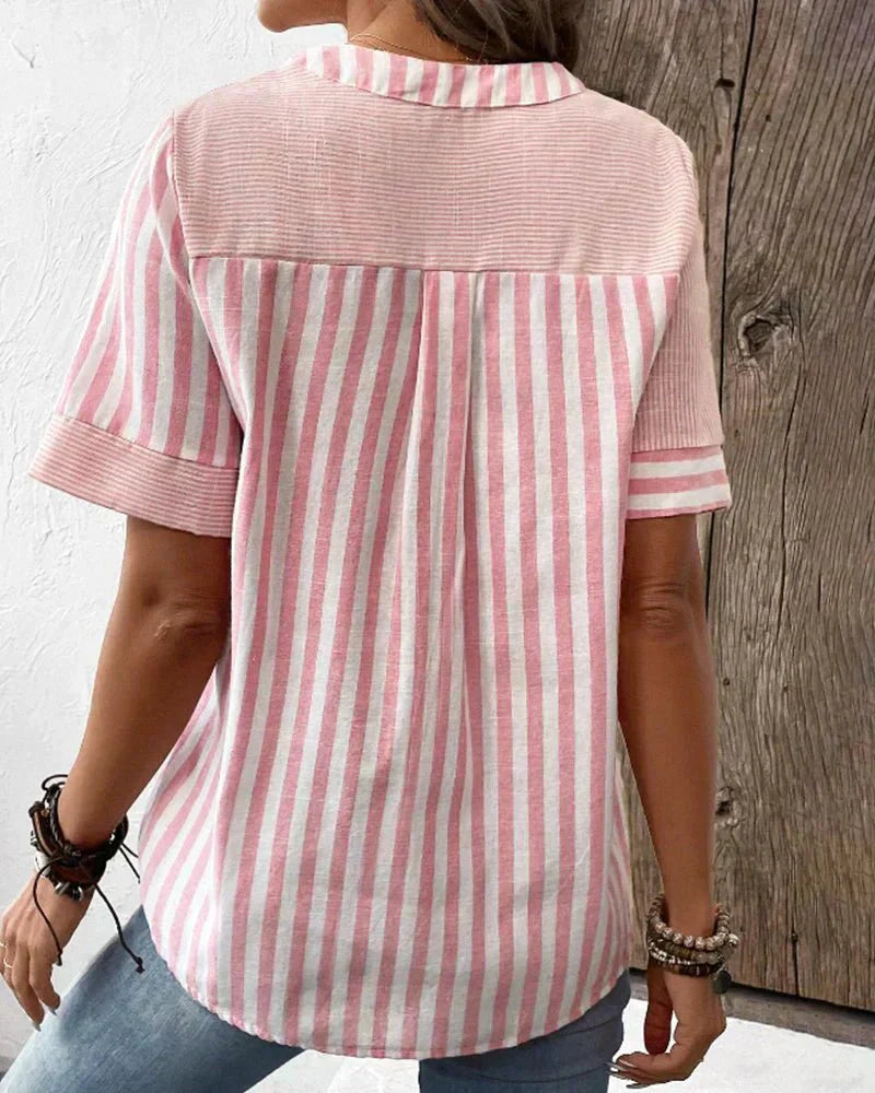 Women's Striped Button Front Blouse