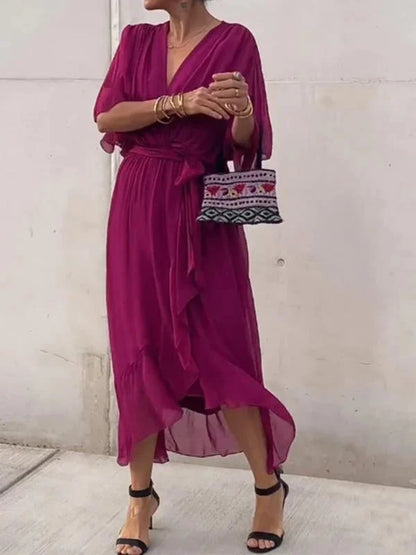 Women's Silk V-Neck Dress Elegant Soft