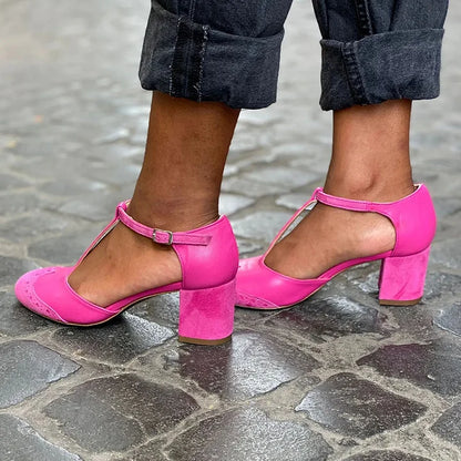 Women's Block Heel T-Strap Sandals