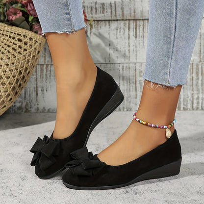 Bella Women's Ballet Flats Slip-On Round Toe Bow Detail