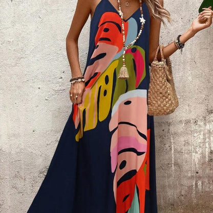 Women's V-Neck Tropical Print Dress