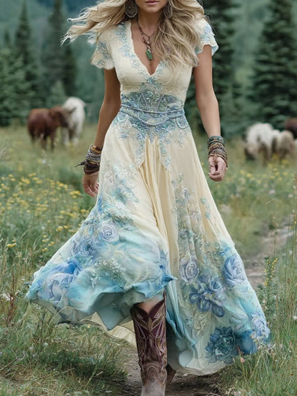 Women's Gradient Maxi Dress Short Sleeve