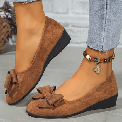 Bella Women's Ballet Flats Slip-On Round Toe Bow Detail