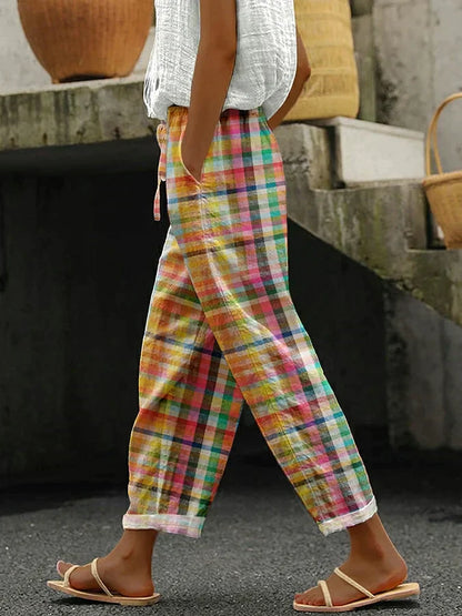 Relaxed Fit Plaid Trousers - VibreMode