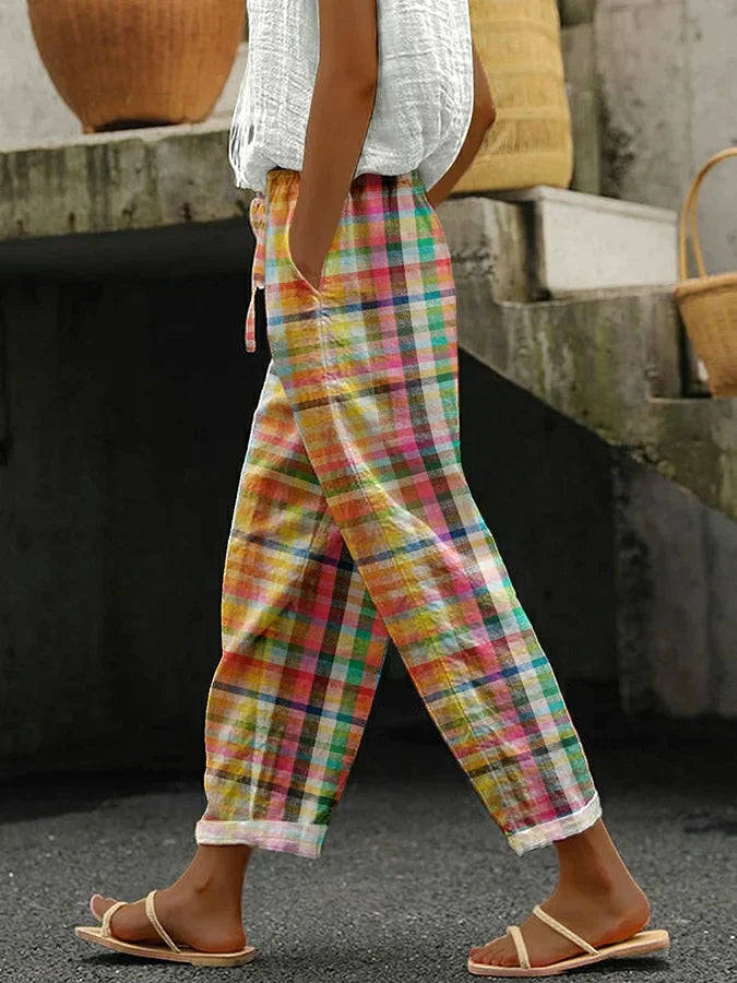 Women's Checkered Pants Comfortable - VibreMode