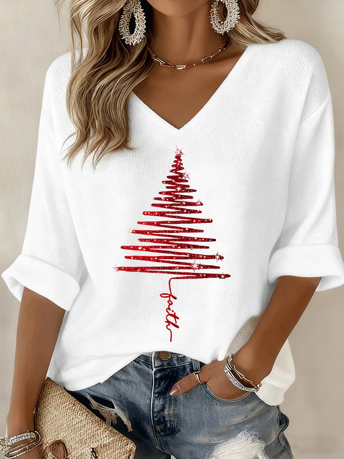 Women's Graphic Print V-Neck Blouse - VibreMode