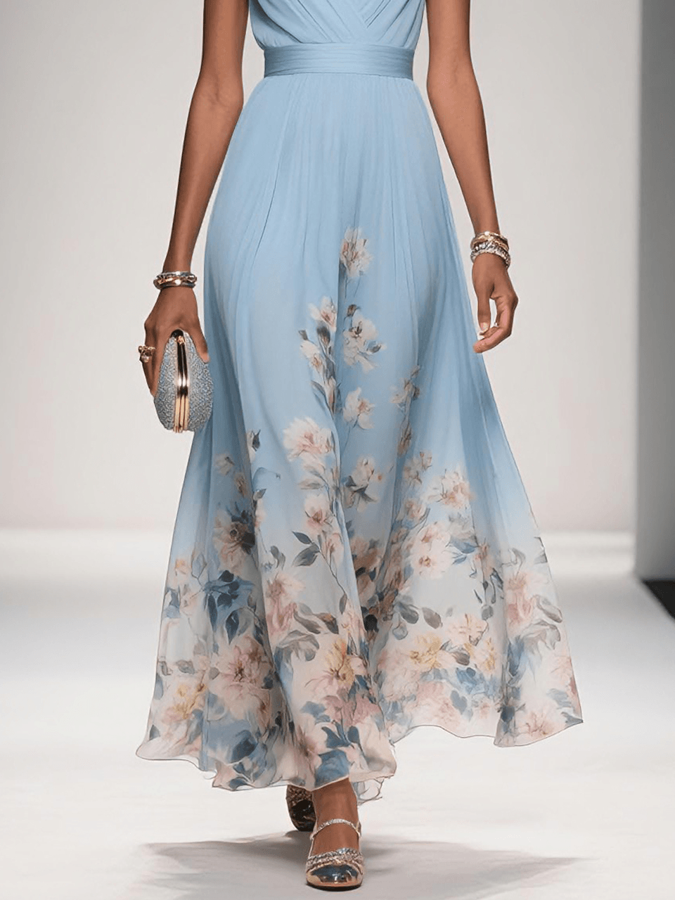 Women's Floral Maxi Dress Sleeveless V-Neck Wide Straps