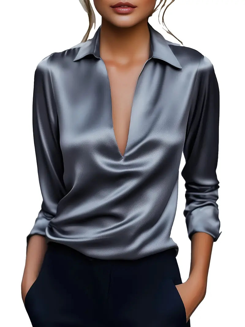 Women's Long Sleeve Blouse Draped Neck